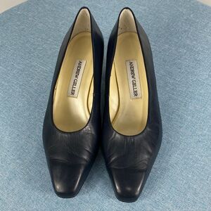 Andrew Geller classic black leather square toe heels size 8 M